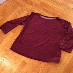 Cut Loose wine colored cotton velour top.